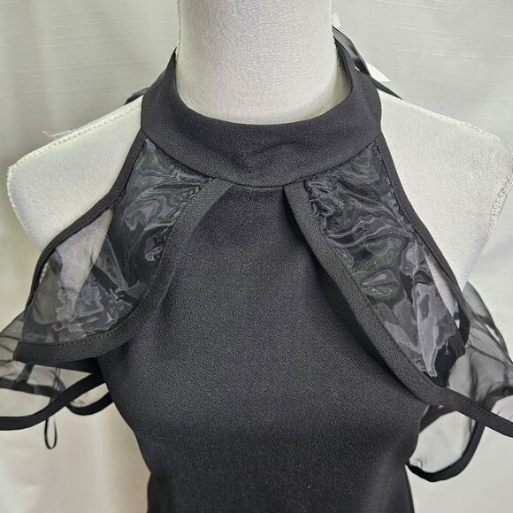 QUIZ Black Organza Ruffle Halterneck Bodycon Midi Dress Size US 10 - Picture 4 of 13